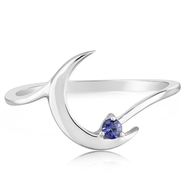 14K White Gold Sapphire Moon Ring