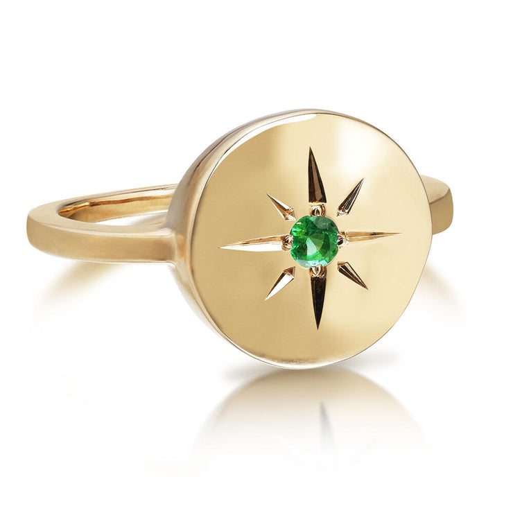 14K Yellow Gold Star Emerald Ring