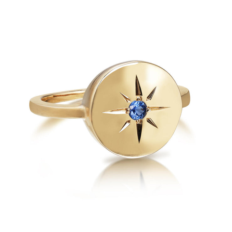 14K Yellow Gold Star Emerald Ring