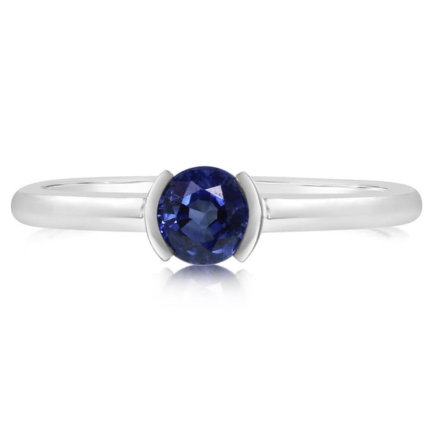 14K White Gold Blue Sapphire Ring