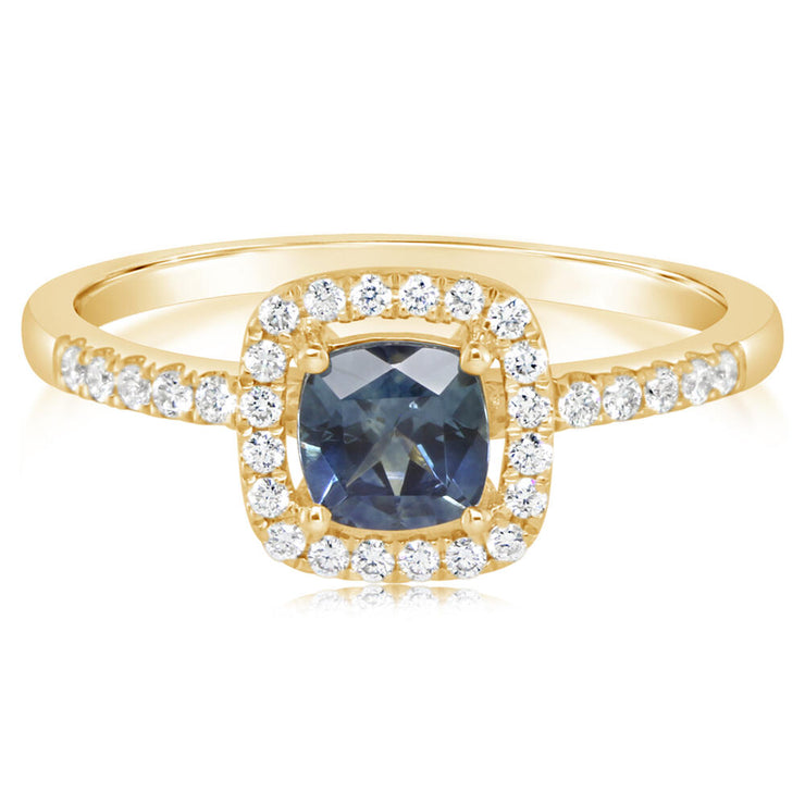 14K Yellow Gold Montana Sapphire/Diamond Ring