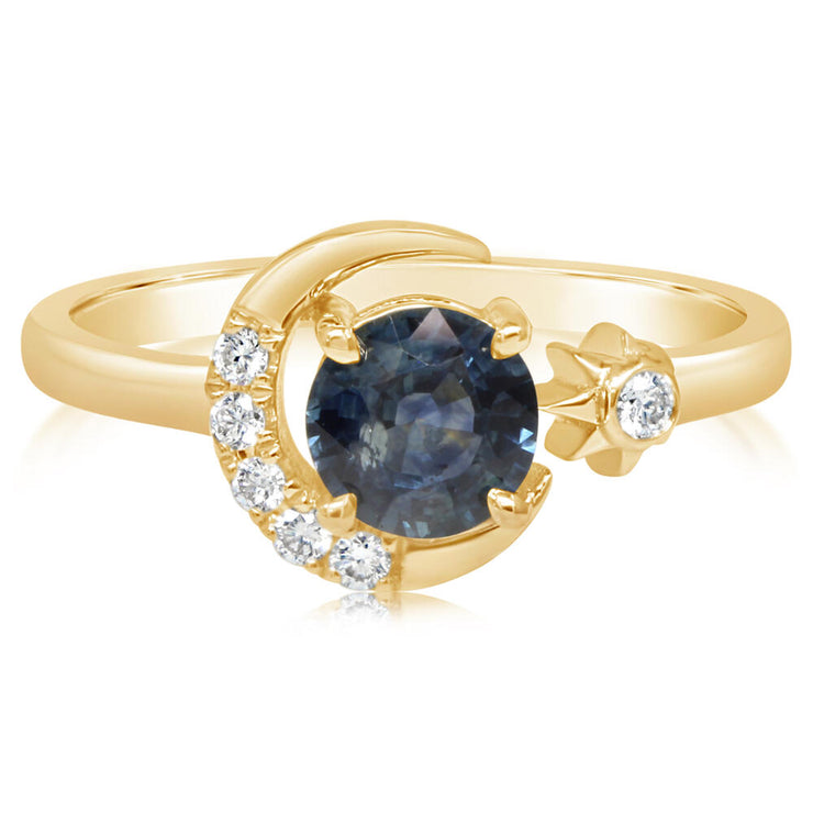 14K Yellow Gold Montana Sapphire/Diamond Moon Ring