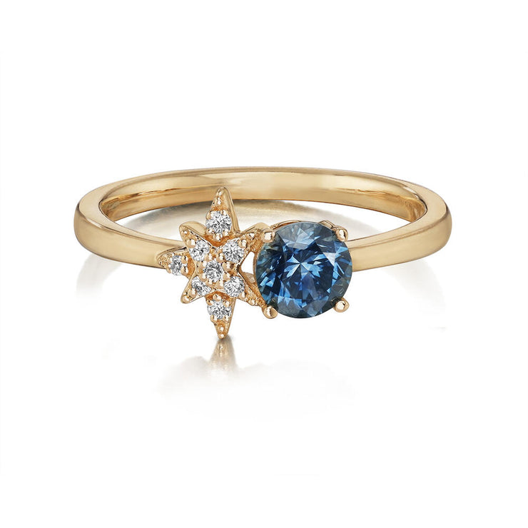 14K Yellow Gold Montana Sapphire/Diamond Ring