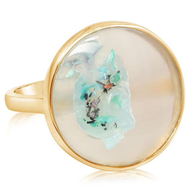 14K Yellow Gold Confetti Chrysocolla Ring