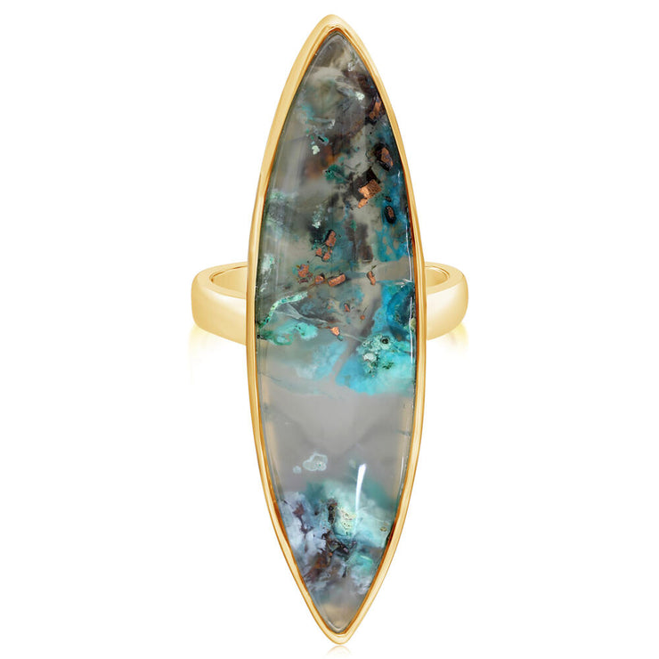 14K Yellow Gold Confetti Chrysocolla Ring