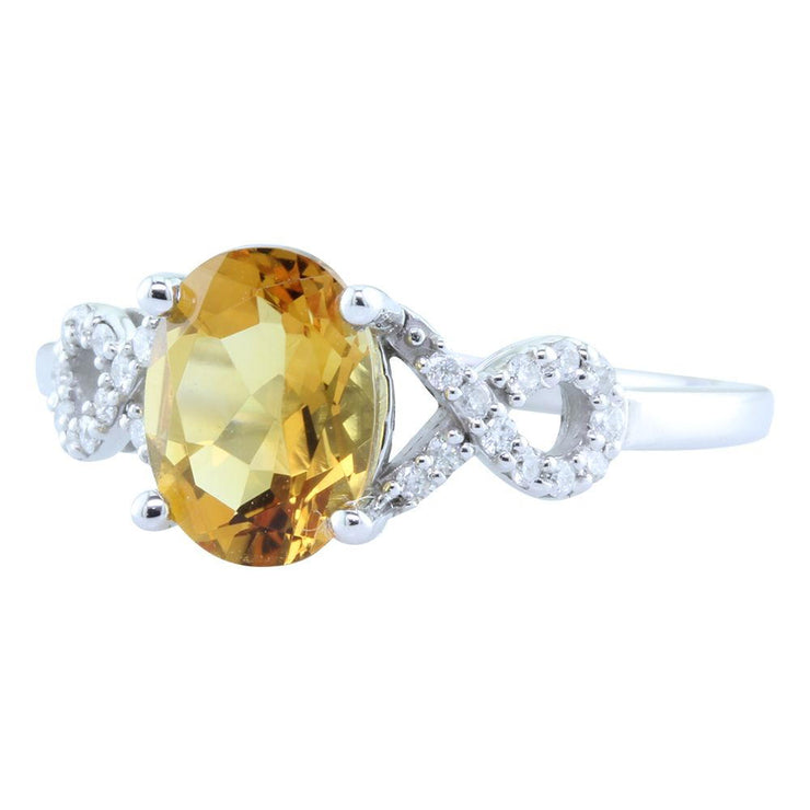 14K White Gold Citrine/Diamond Ring