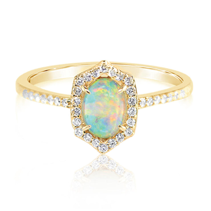 14K Yellow Gold Australian Opal/Diamond Ring