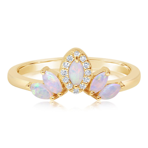 14K Yellow Gold Australian Opal/Diamond Ring