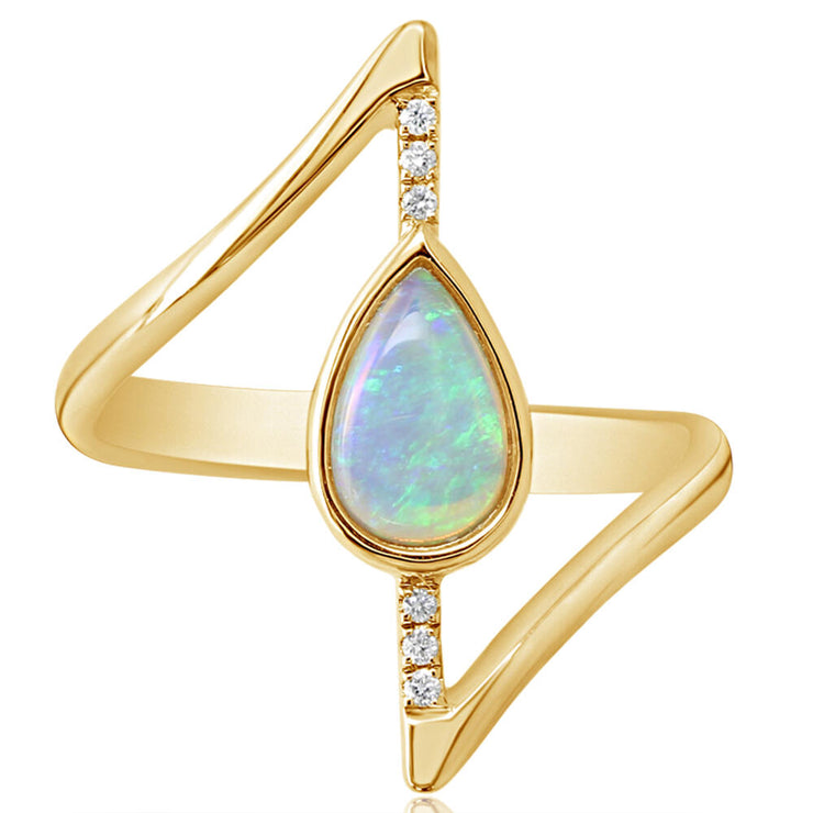 14K White Gold Australian Opal Doublet/Diamond Ring