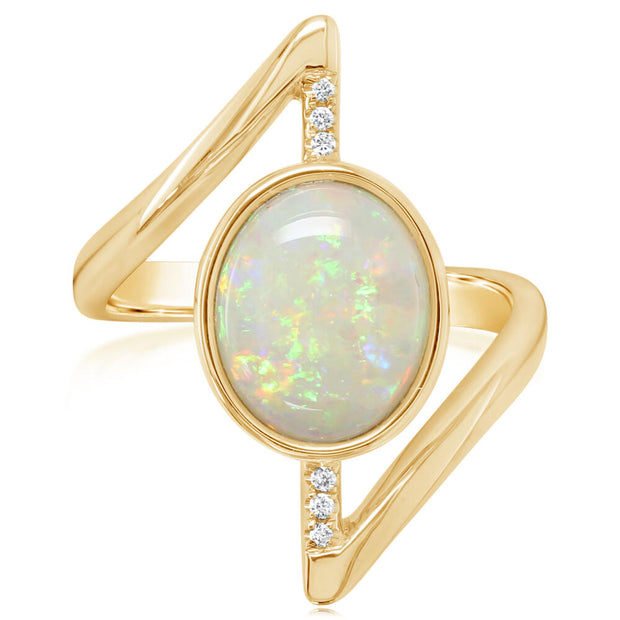 14K Yellow Gold Australian Opal/Diamond Ring