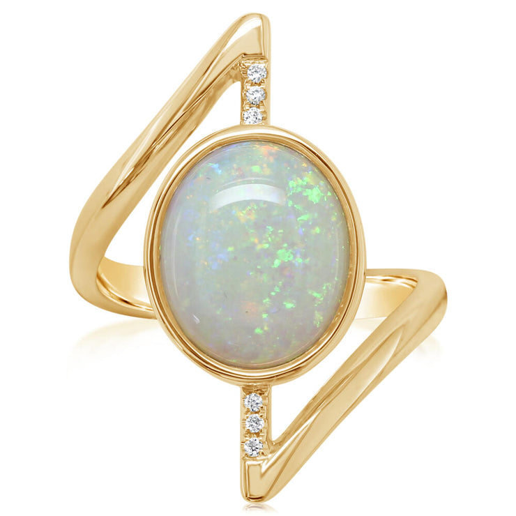 14K Yellow Gold Australian Opal/Diamond Ring