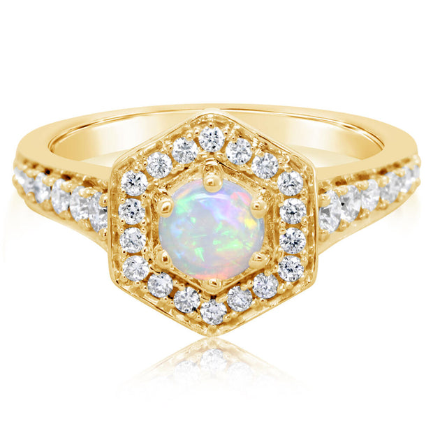 14K Yellow Goldaustralian Opal/Diamond Ring