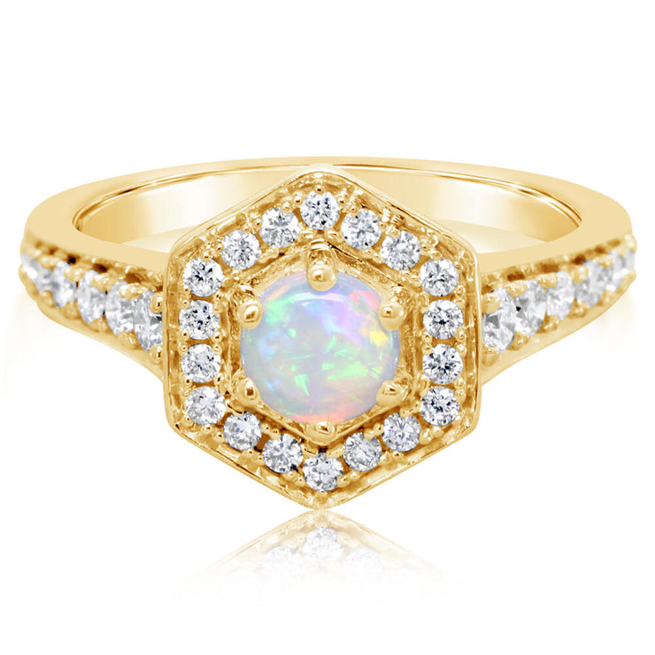 14K Yellow Goldaustralian Opal/Diamond Ring