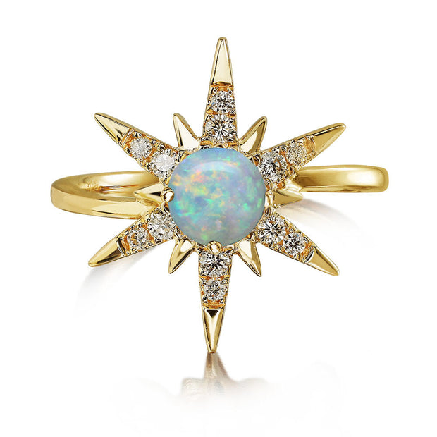 14K Yellow Gold Australian Opal/Diamond Star Ring