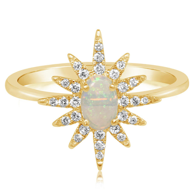 14K Yellow Gold Australian Opal/Diamond Star Ring