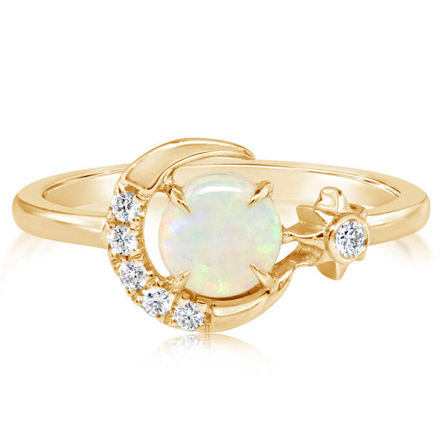 14K Yellow Gold Australian Opal/Diamond Moon Ring