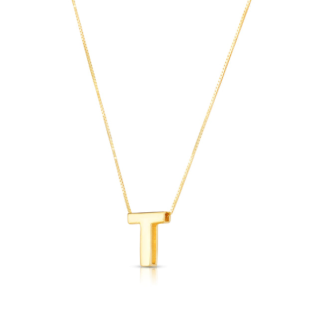 14K Gold Block Letter Initial T Necklace