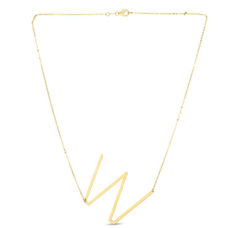 14K Gold Large Initial W Necklace