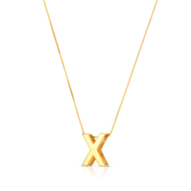 14K Gold Block Letter Initial X Necklace