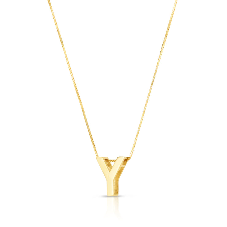 14K Gold Block Letter Initial Y Necklace