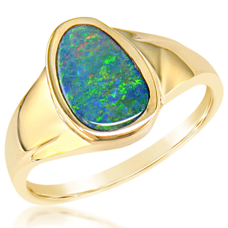 14K Yellow Gold Australian Opal Doublet Ring