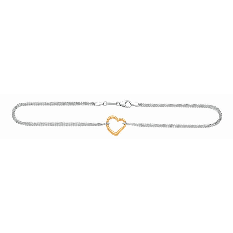 14K & Silver Heart Anklet