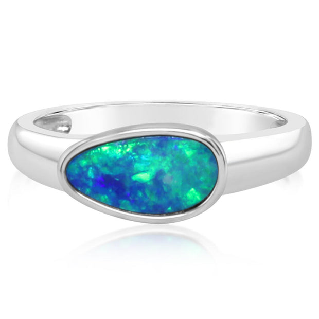 14K White Gold Australian Opal Doublet Ring