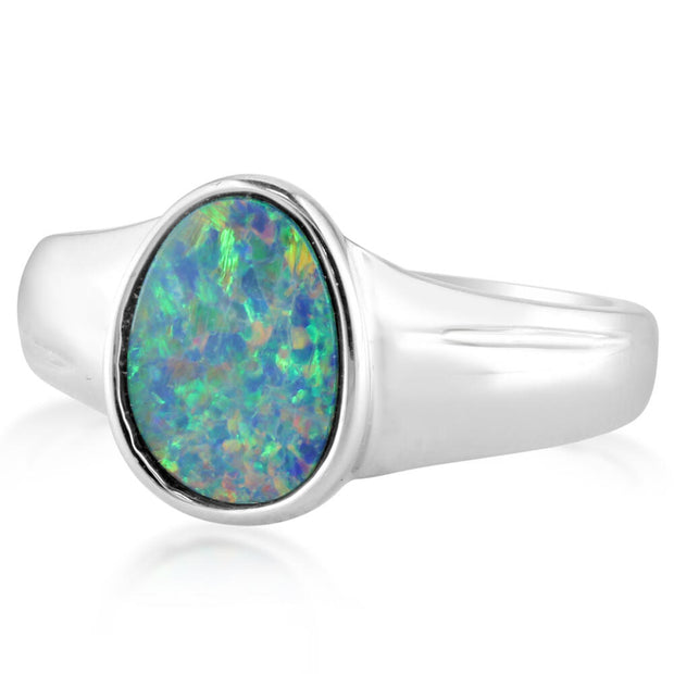 14K White Gold Australian Opal Doublet Ring