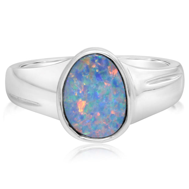 14K White Gold Australian Opal Doublet Ring