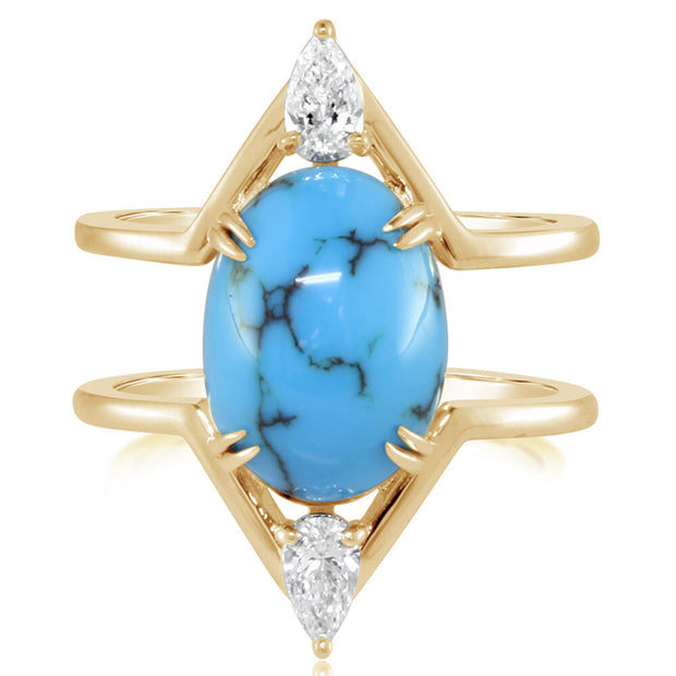 14K Yellow Gold Egyptian Turquoise/Diamond Ring