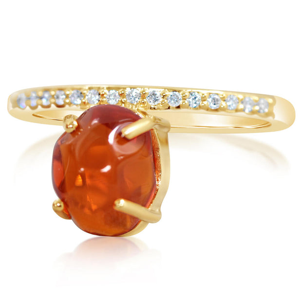 14K Yellow Gold Mexican Fire Opal/Diamond Ring