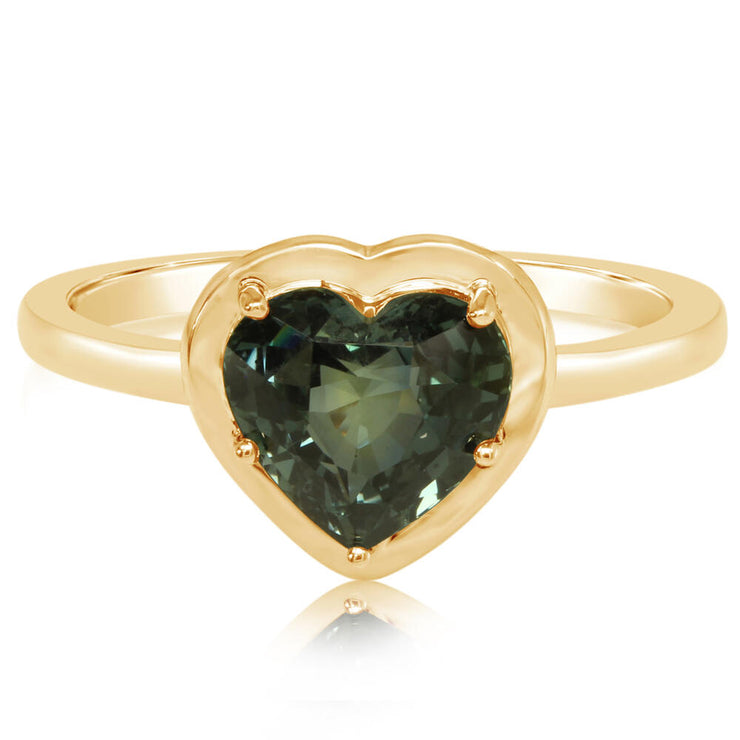 14K Yellow Gold Blue Green Sapphire Ring