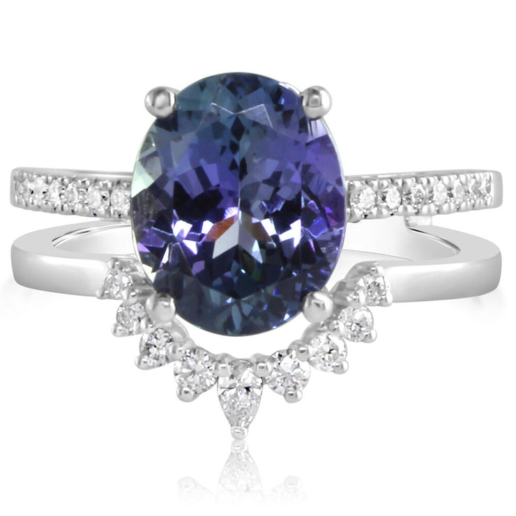 14K White Gold Peacock Tanzanite/Diamond Ring