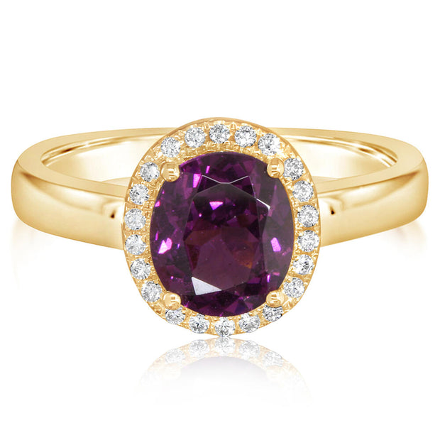 14K Yellow Gold Oval Rhodolite/Diamond Ring