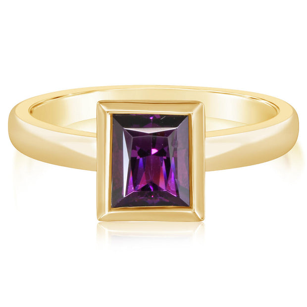 14K Yellow Gold Rectangle Purple Garnet Ring