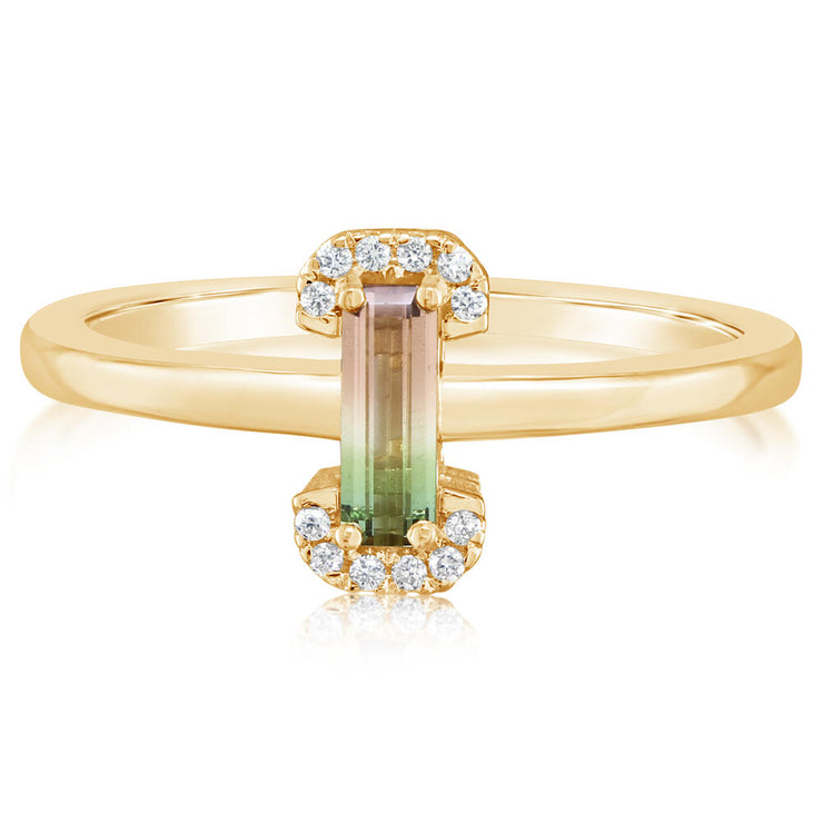 14K Yellow Gold Bi-Color Tourmaline/Diamond Ring