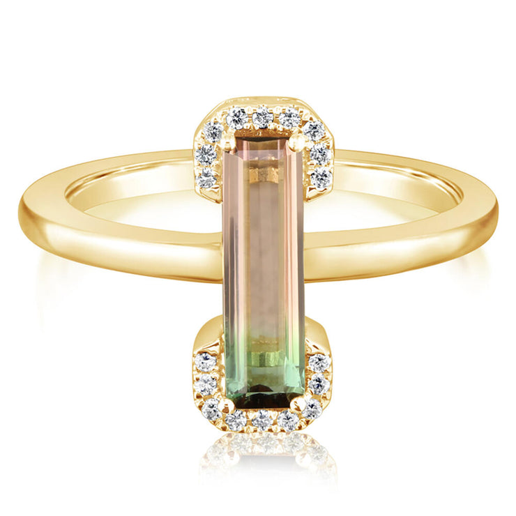 14K Yellow Gold Bi-Color Tourmaline/Diamond Ring