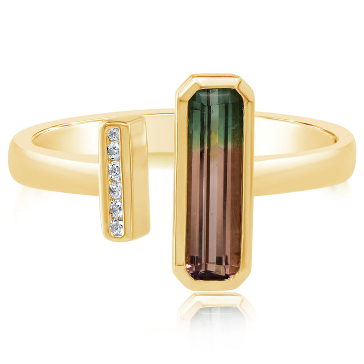 14K Yellow Gold Bi-Color Tourmaline/Diamond Ring