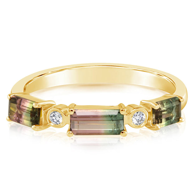 14K Yellow Gold Bi-Color Tourmaline/Diamond Ring