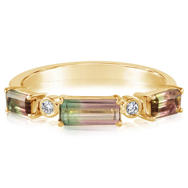 14K Yellow Gold Bi-Color Tourmaline/Diamond Ring