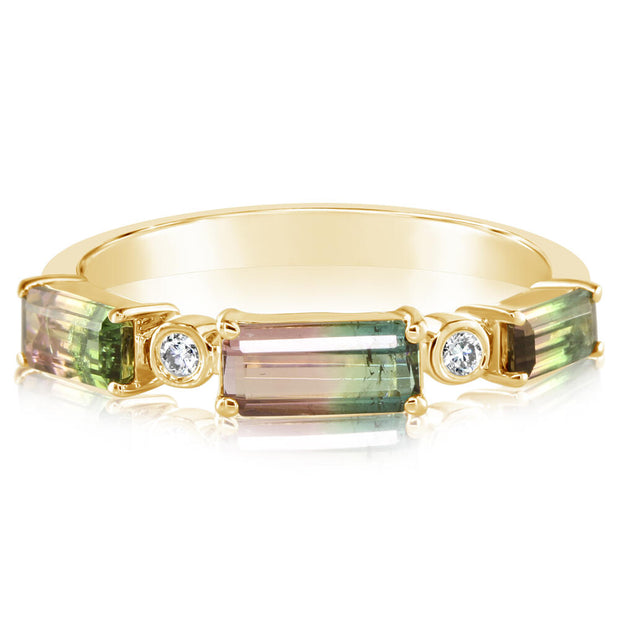 14K Yellow Gold Bi-Color Tourmaline/Diamond Ring