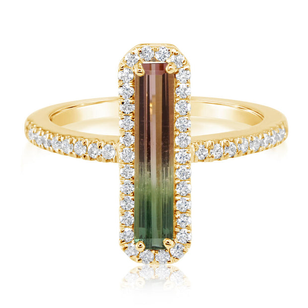 14K Yellow Gold Bi-Color Tourmaline/Diamond Ring