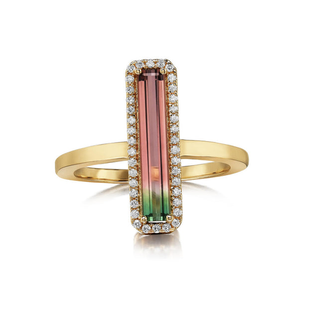 14K Yellow Gold Bi-Color Tourmaline/Diamond Ring