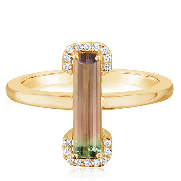 14K Yellow Gold Bi-Color Tourmaline/Diamond Ring