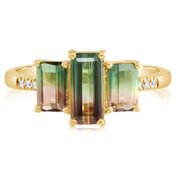 14K Yellow Gold Bi-Color Tourmaline/Diamond Ring