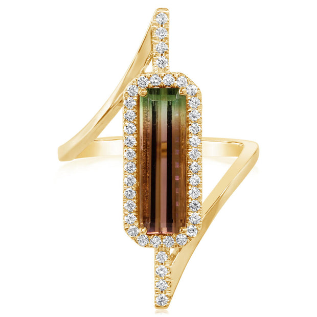 14K Yellow Gold Bi-Color Tourmaline/Diamond Ring