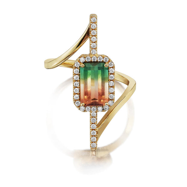 14K Yellow Gold Bi-Color Tourmaline/Diamond Ring