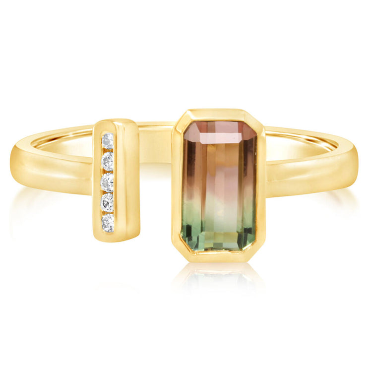 14K Yellow Gold Bi-Color Tourmaline/Diamond Ring