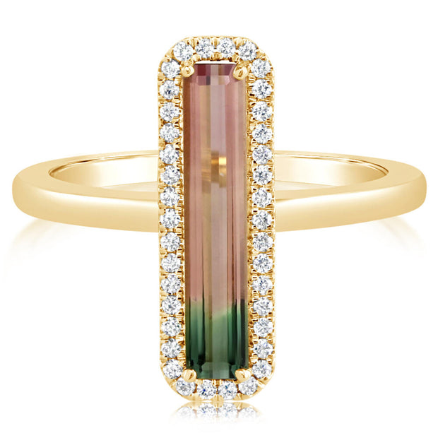 14K Yellow Gold Bi-Color Tourmaline/Diamond Ring