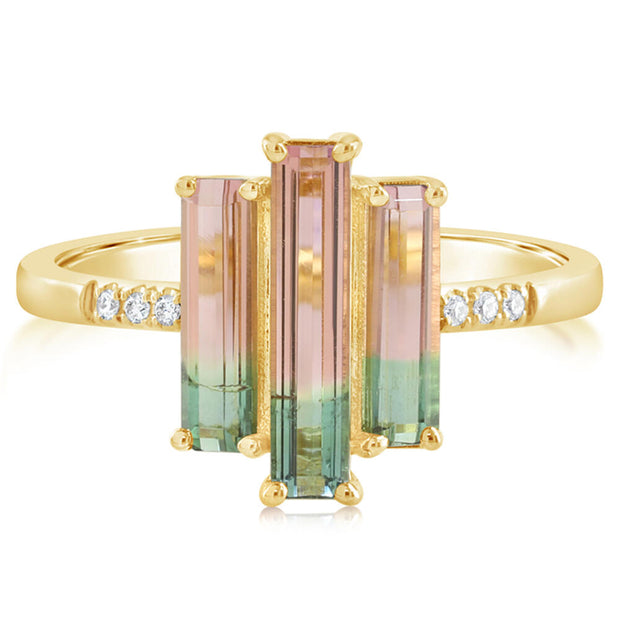 14K Yellow Gold Bi-Color Tourmaline/Diamond Ring